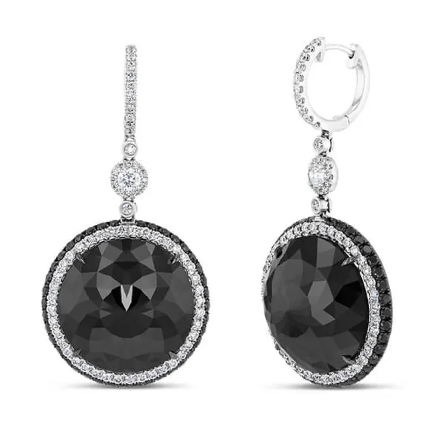 18K White Gold Black Diamond Drop Earrings