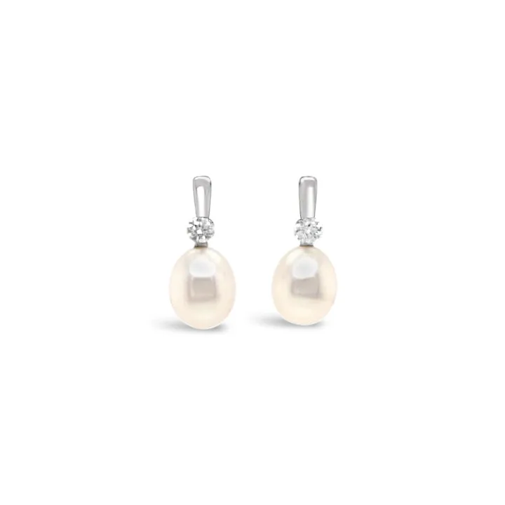 18K White Gold Oval South Sea Pearl And Diamond Drop Earrings (.35ctw)