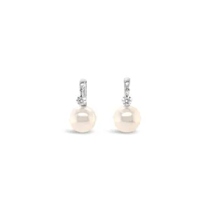 18K White Gold South Sea And Diamond Drop Earrings (.35ctw)