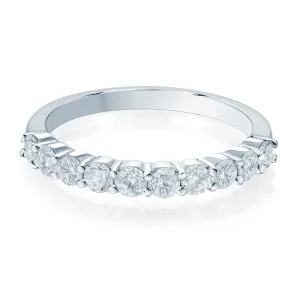 18kt White Gold Round Cut Diamond Semi Eternity Band, 0.70TCW