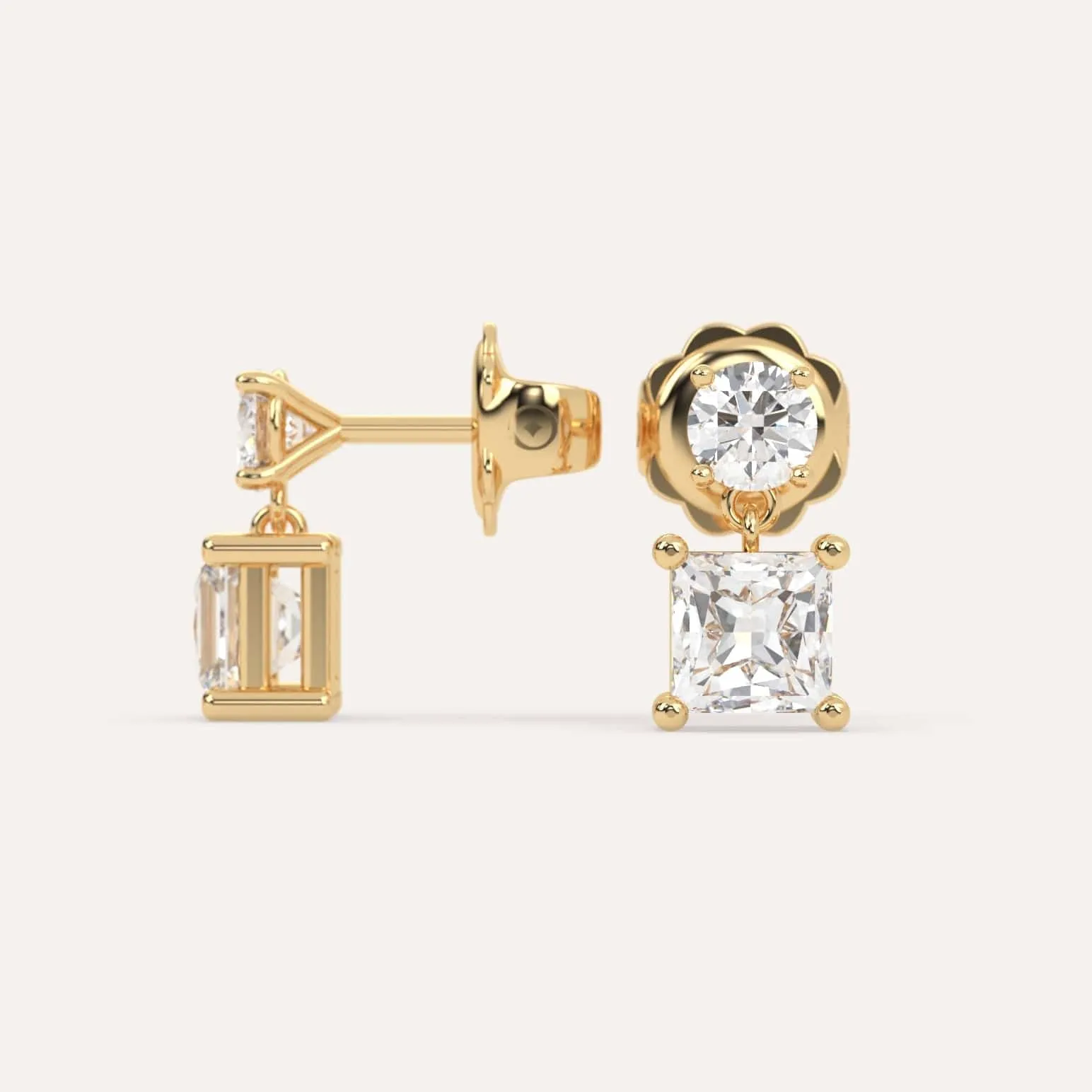 2 carat Princess Diamond Drop Earrings