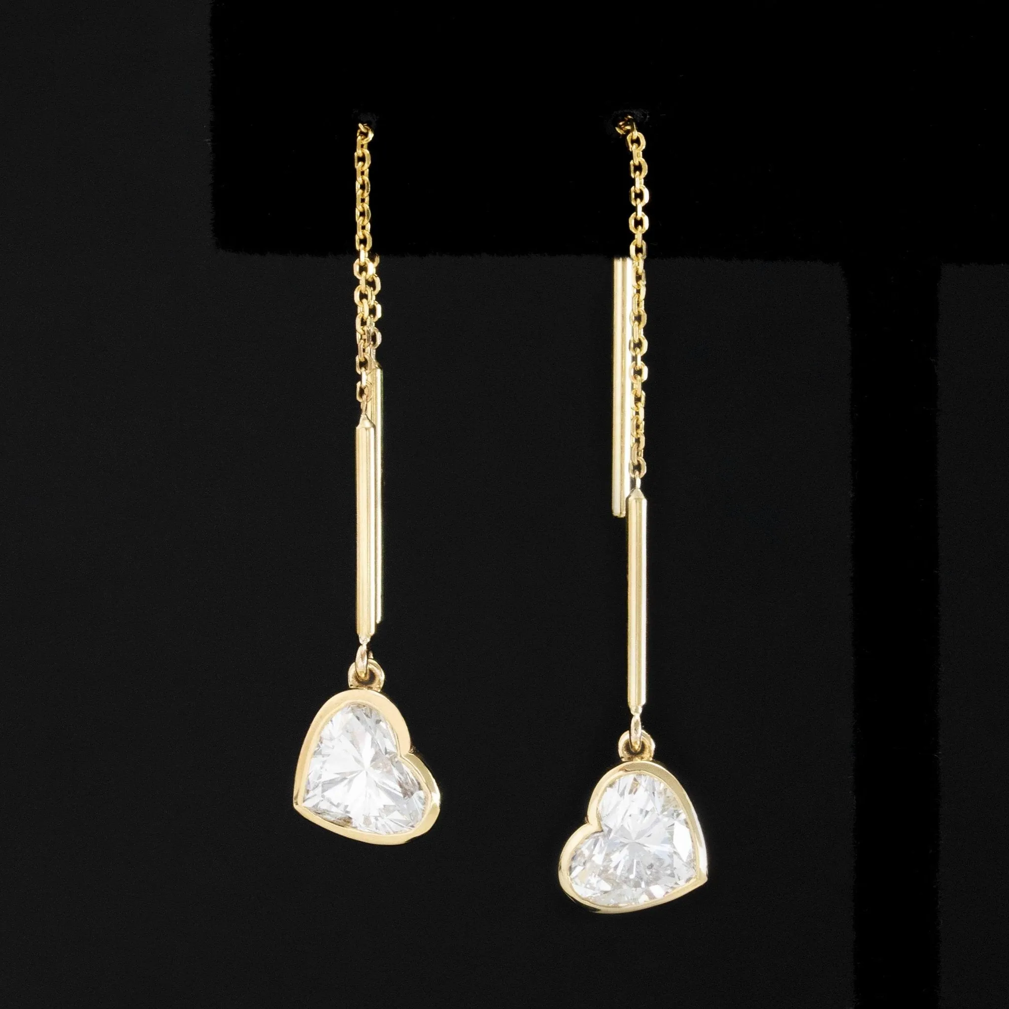 2.00ctw Heart Shape Diamond Bezel Askew Threader Earrings