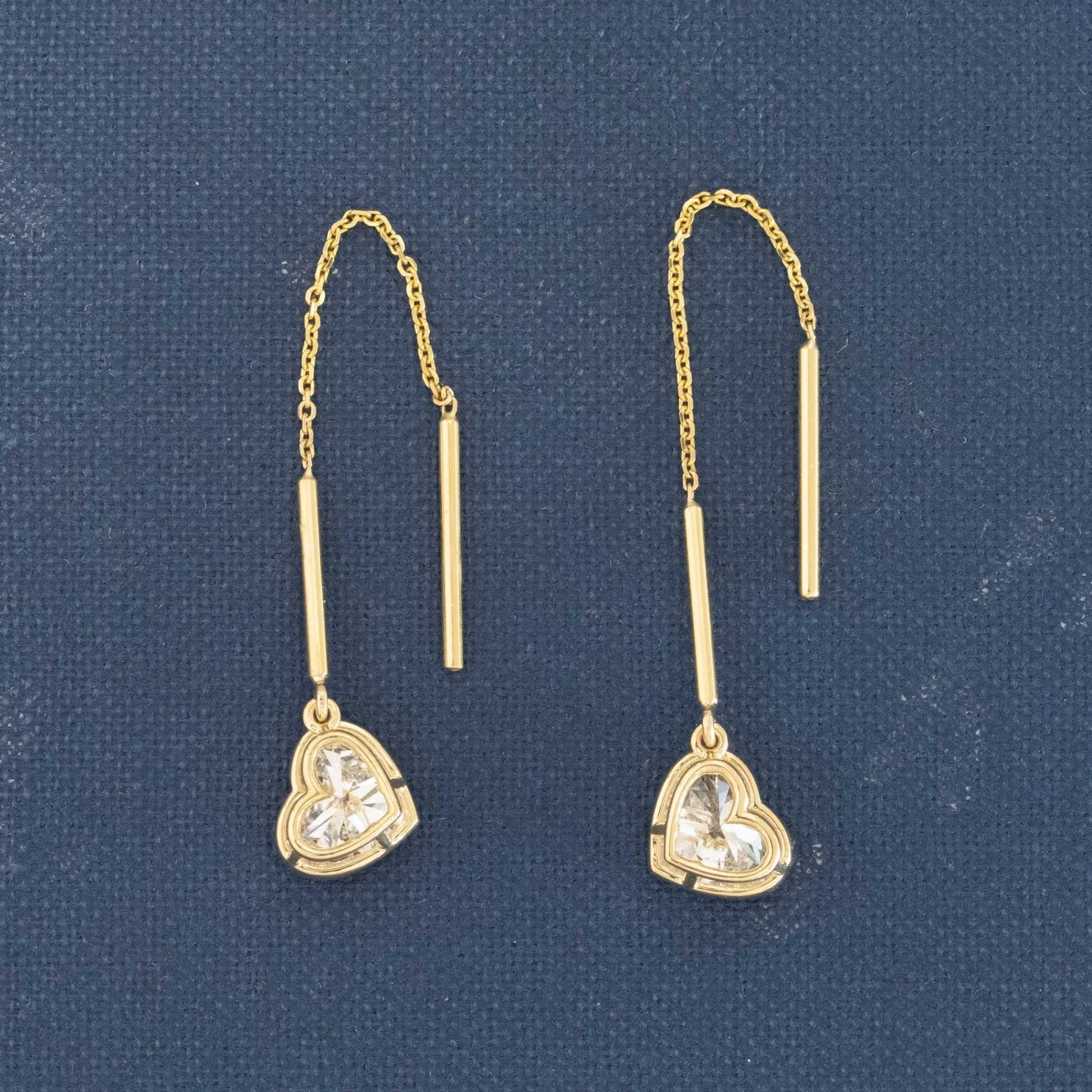 2.00ctw Heart Shape Diamond Bezel Askew Threader Earrings