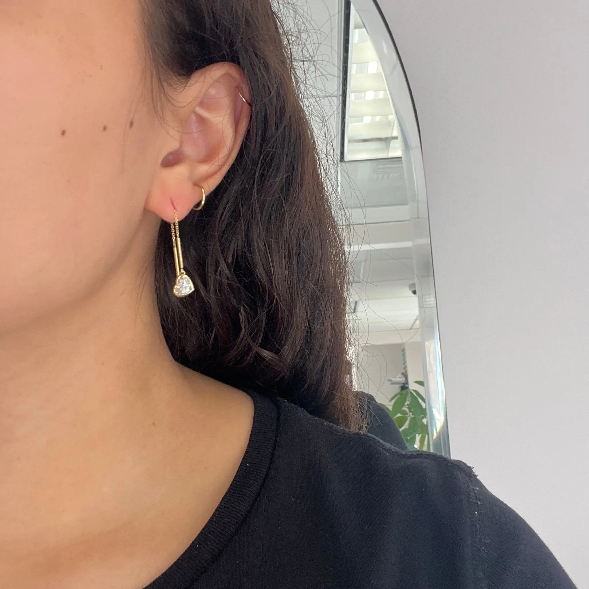 2.00ctw Heart Shape Diamond Bezel Askew Threader Earrings