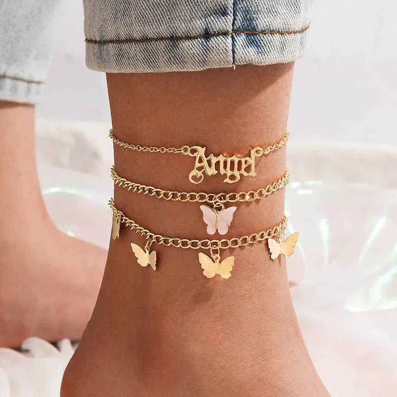 2022 Bohemia Anklets for Women Summer Beach Foot Chains Boho Beads Butterfly Bracelet Charm Anklet Set Ankle Jewelry Accessories