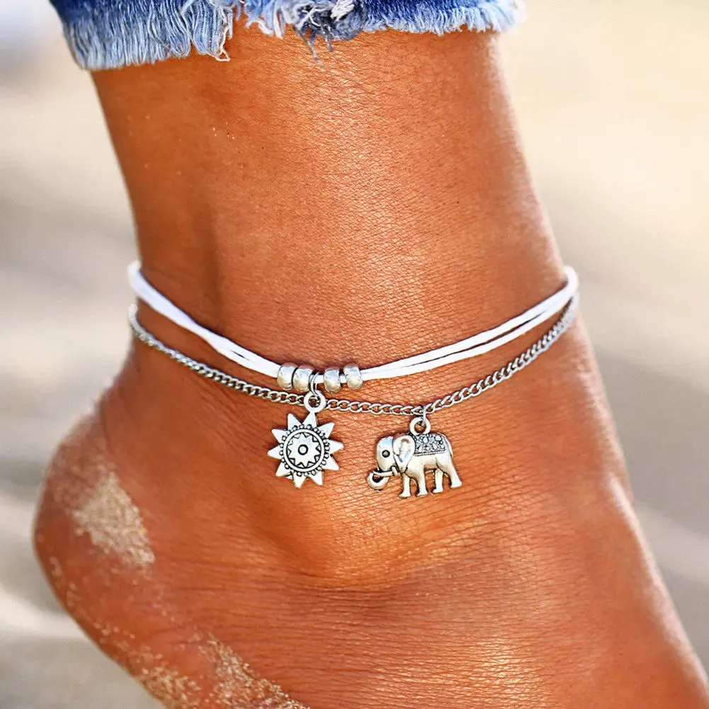 2022 Bohemia Anklets for Women Summer Beach Foot Chains Boho Beads Butterfly Bracelet Charm Anklet Set Ankle Jewelry Accessories