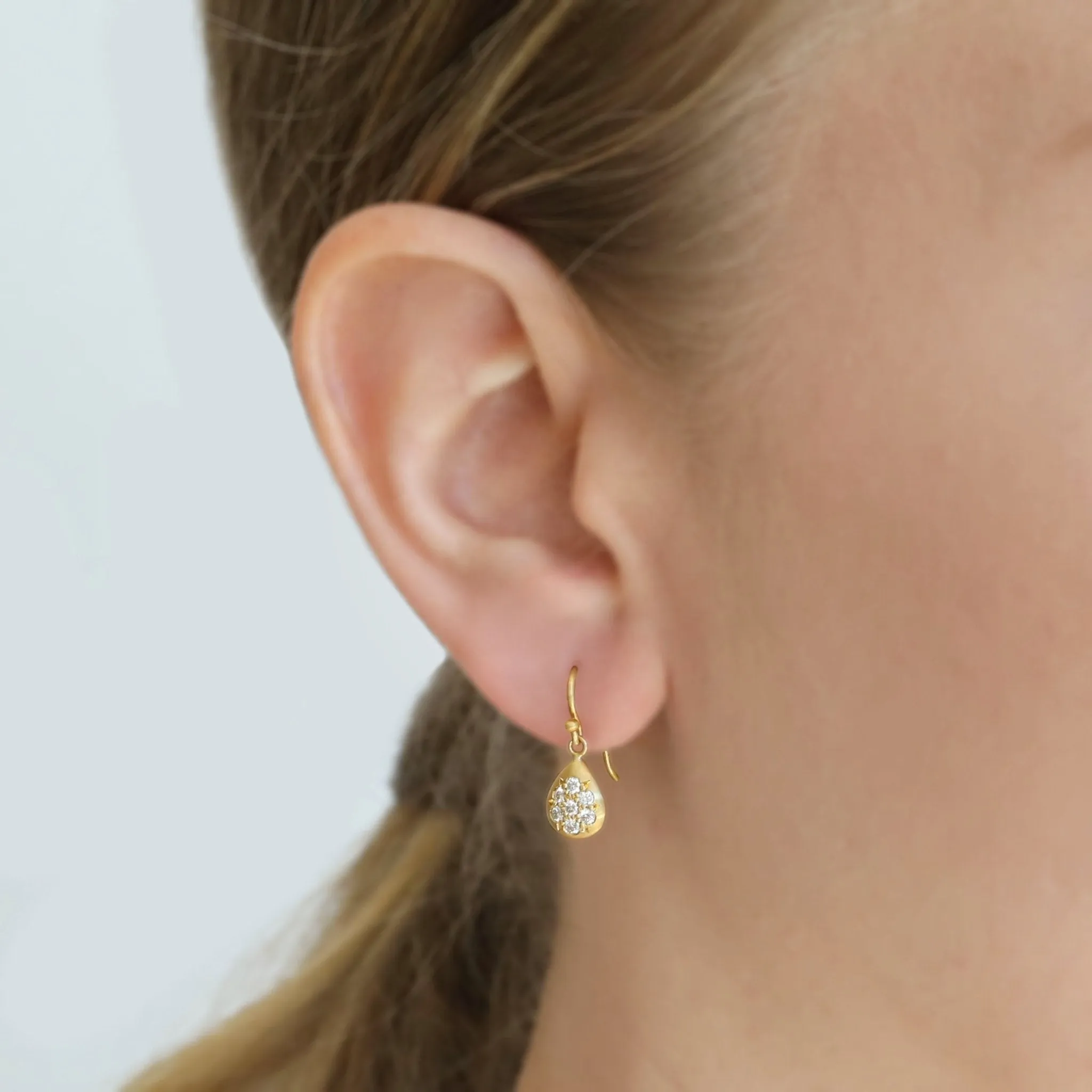 20K Gold and Pave Diamond "Point Up" Teardrop Earrings