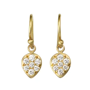 20K Gold "Point Down" Teardrop Pave Diamond Earrings