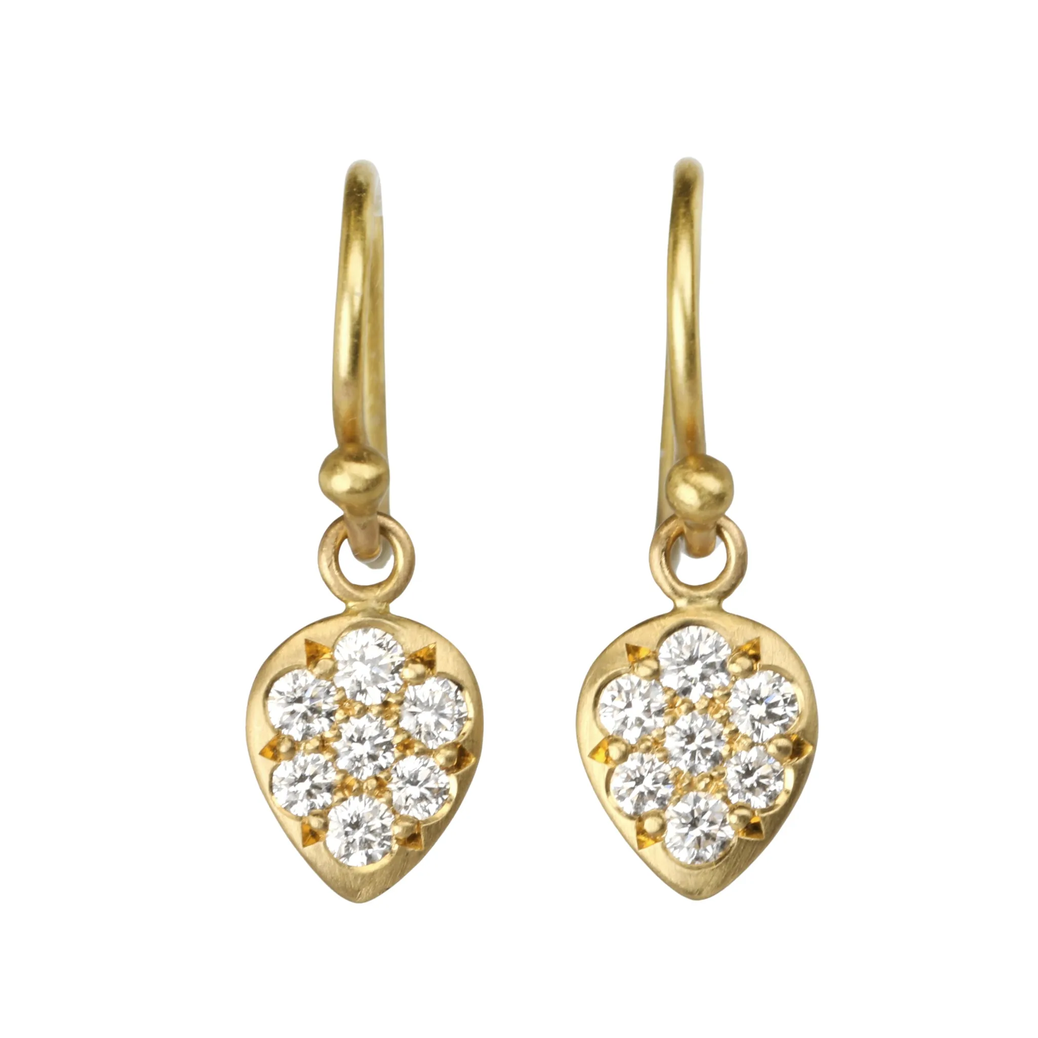 20K Gold "Point Down" Teardrop Pave Diamond Earrings