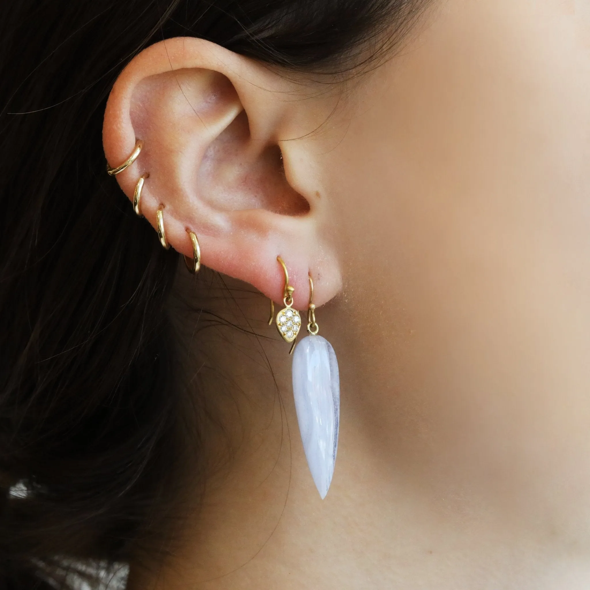 20K Gold "Point Down" Teardrop Pave Diamond Earrings