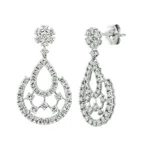 2.25 Carat Natural Diamond Drop Earrings G SI 14K White Gold 1.19''