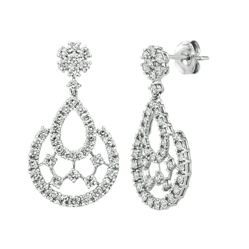 2.25 Carat Natural Diamond Drop Earrings G SI 14K White Gold 1.19''