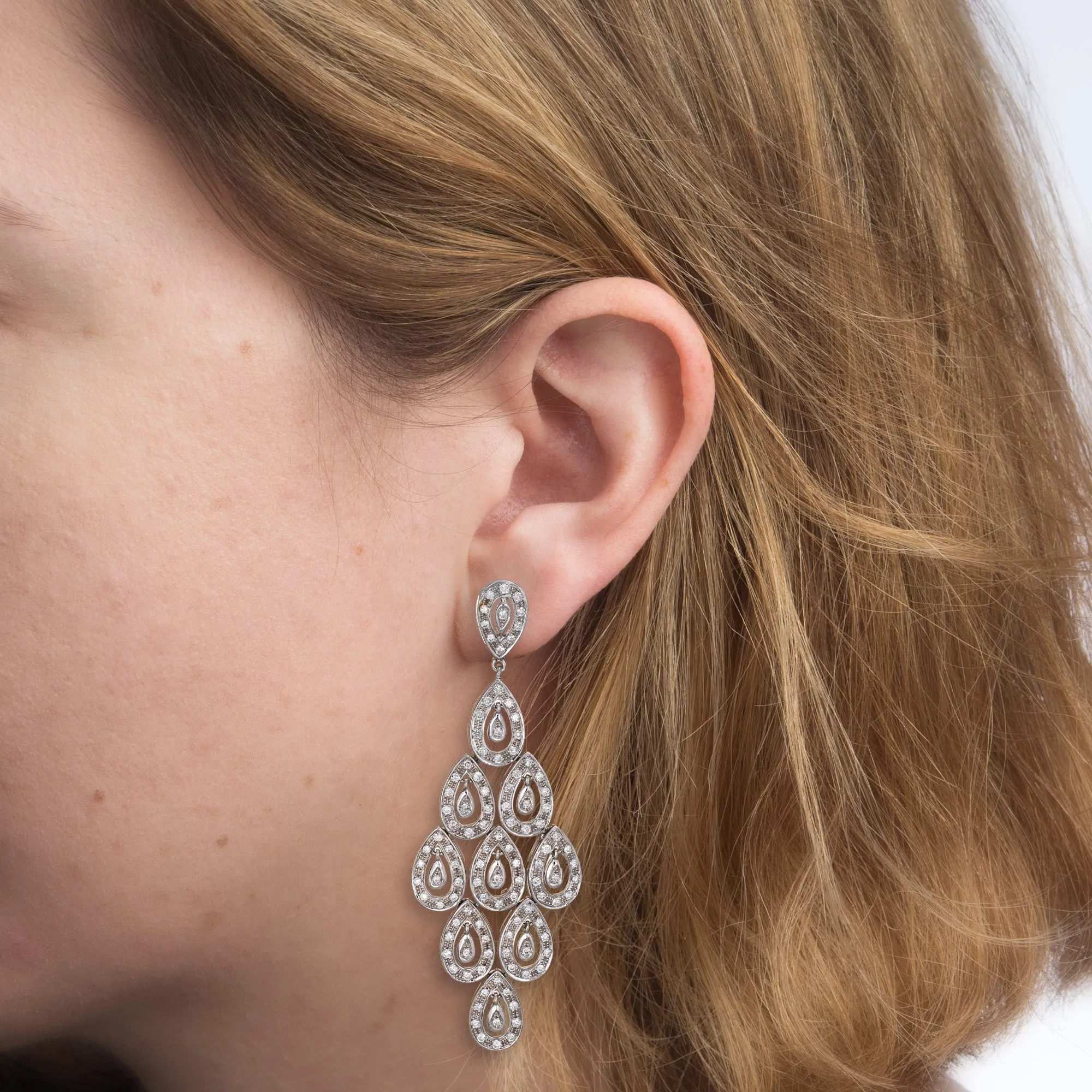 2ct Diamond Chandelier Earrings Estate 14k White Gold 2 1/4" Drops Fine Jewelry
