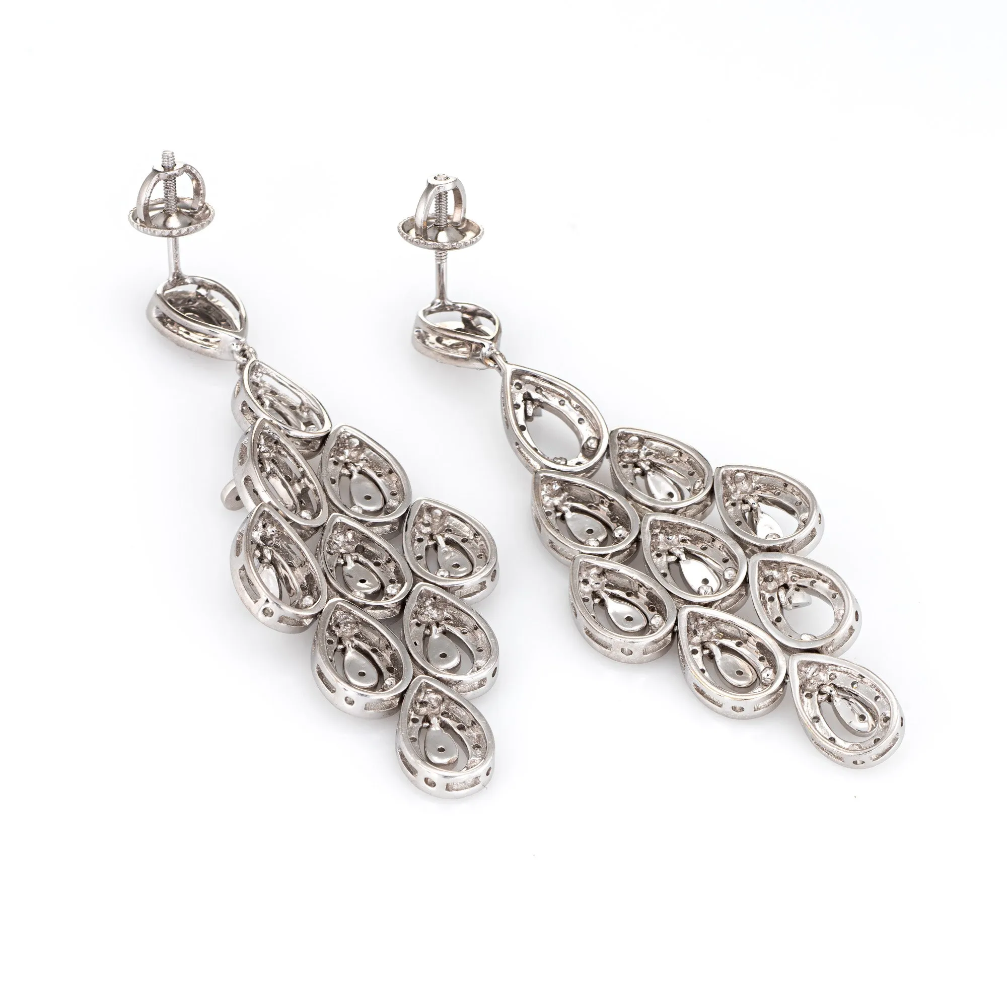 2ct Diamond Chandelier Earrings Estate 14k White Gold 2 1/4" Drops Fine Jewelry
