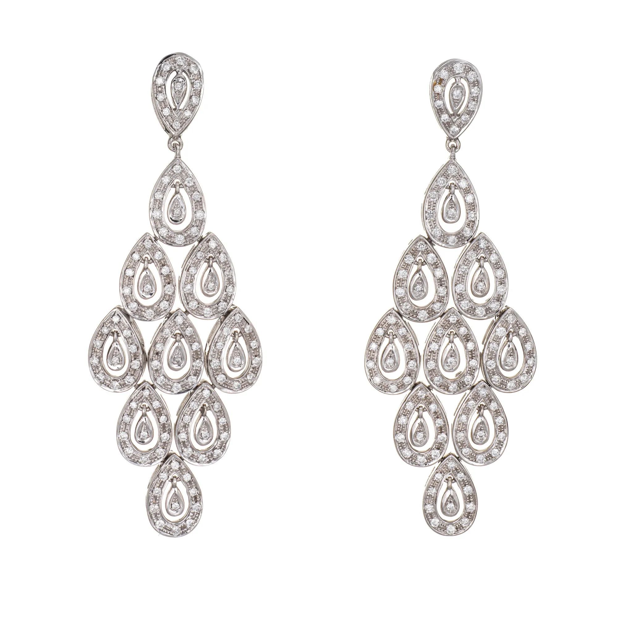 2ct Diamond Chandelier Earrings Estate 14k White Gold 2 1/4" Drops Fine Jewelry