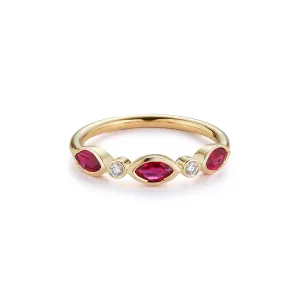 3 Stone Marquise Ring with Diamonds- RUBY
