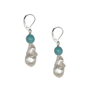 306-06-S | TURQUOISE BEAD & WILD PEARL EARRINGS ON SILVER