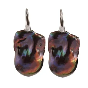 306-10-S | WILD PEARL DROP EARRINGS (BLACK ON SILVER)