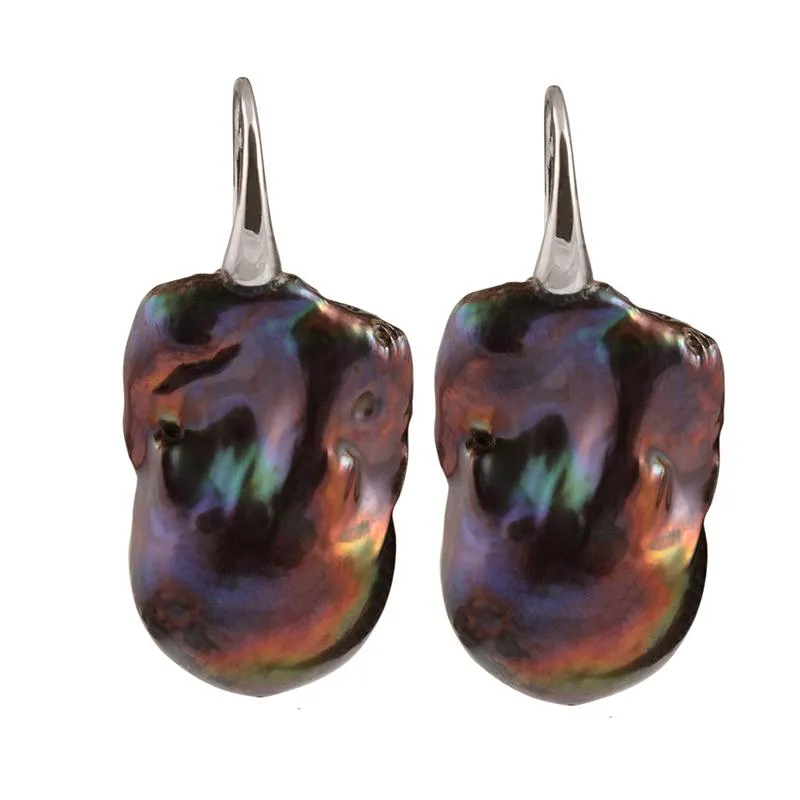 306-10-S | WILD PEARL DROP EARRINGS (BLACK ON SILVER)