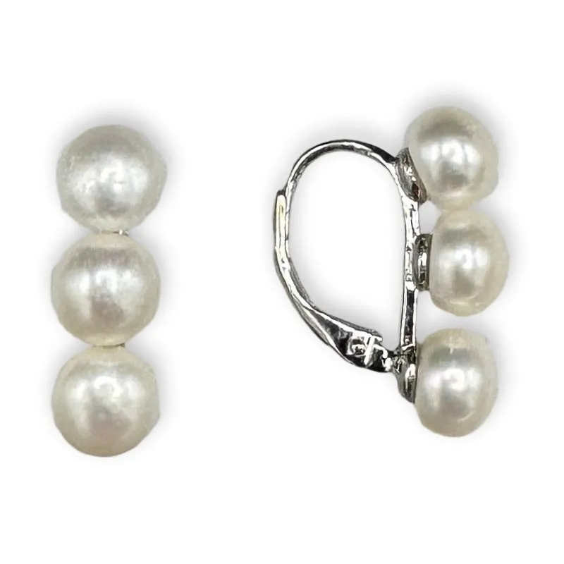 346-01-S | 3-PEARL HUGGIE EARRING ON SILVER
