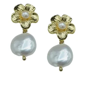 356-01-G | GOLD PETAL POST w/PEARL DROP EARRINGS
