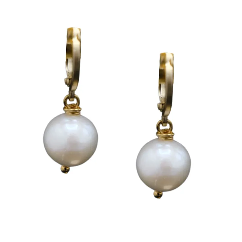 360-01-G | GOLD HUGGIE w/12MM ROUND PEARL DROP