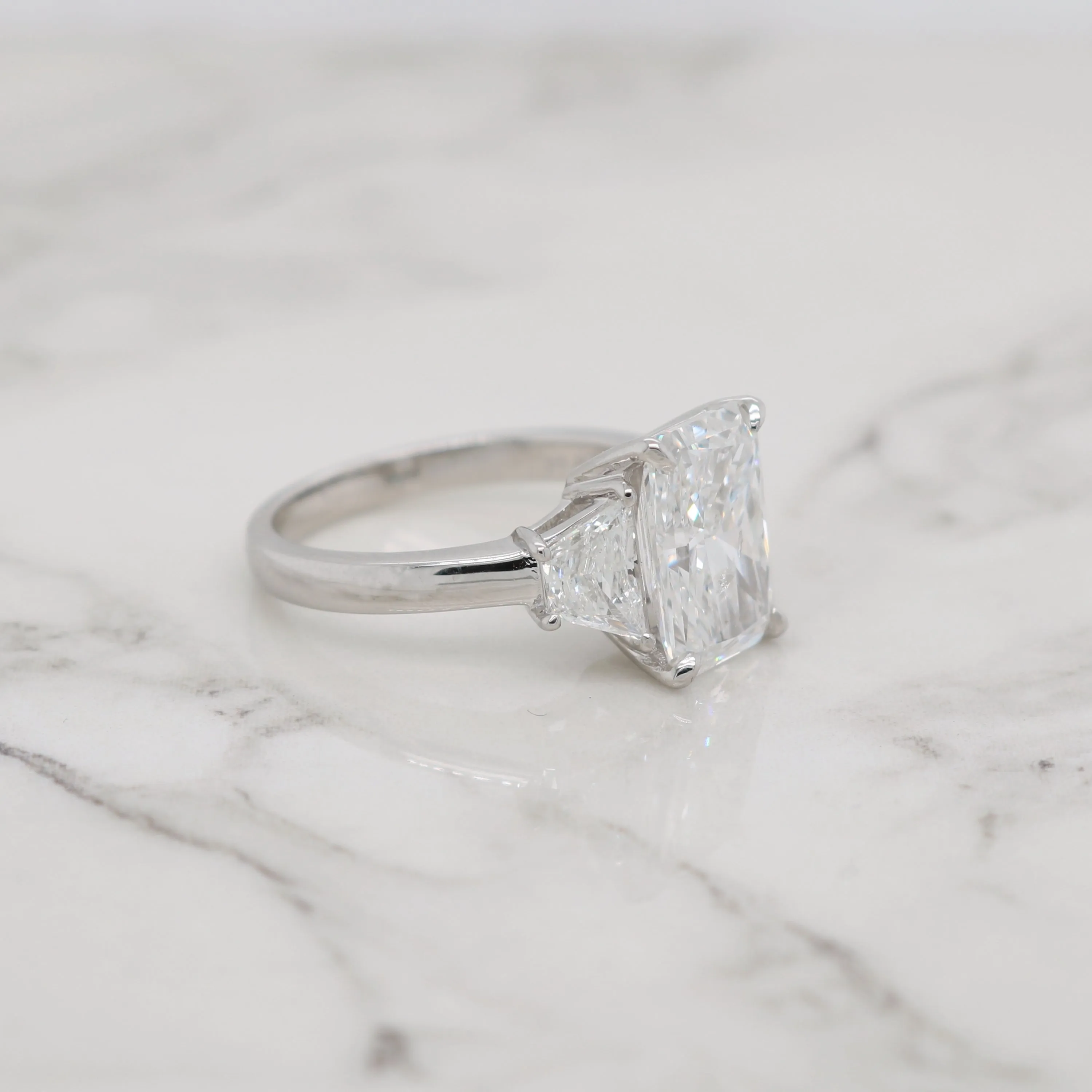 3ct Radiant 3 Stone Trapezoids Engagement Ring