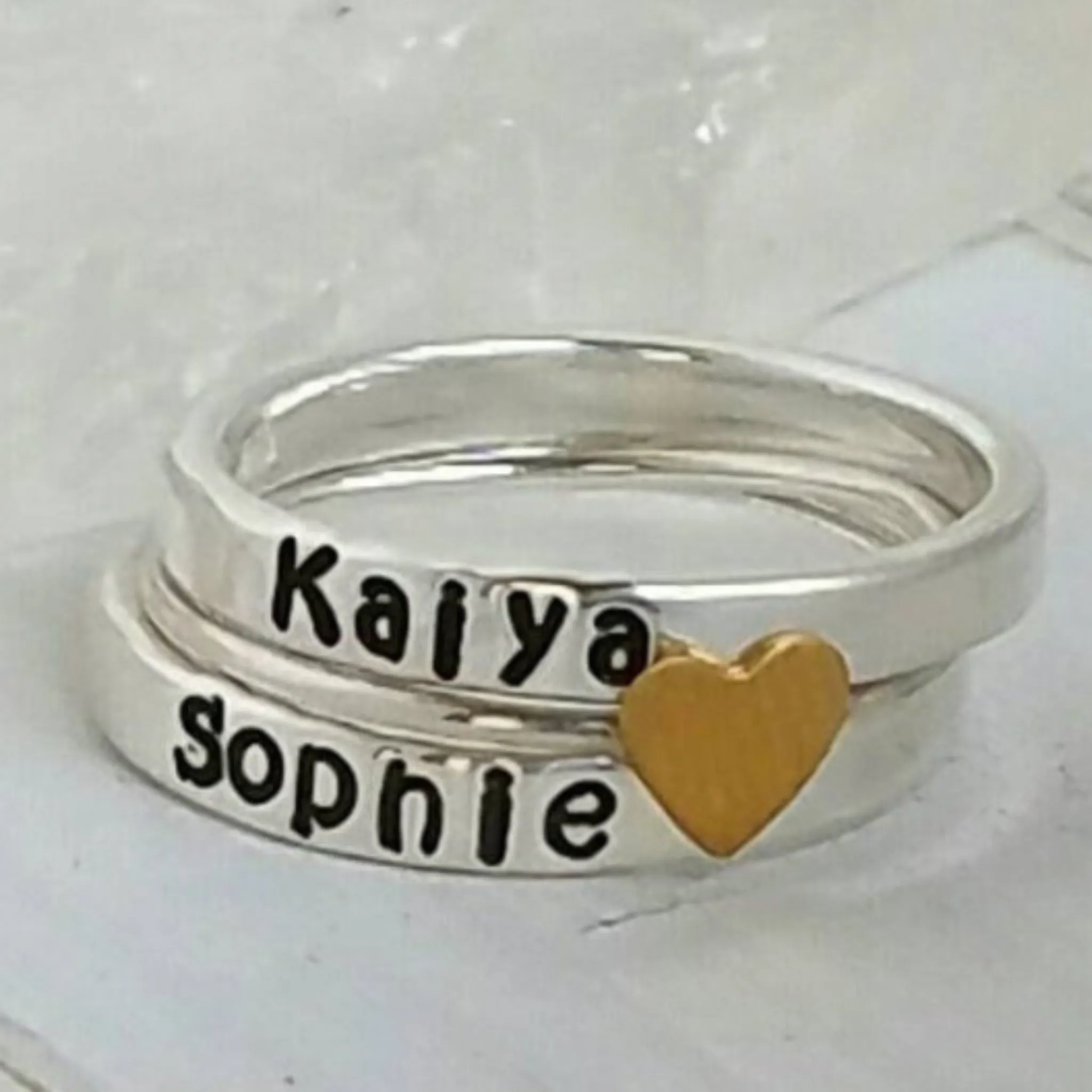 3mm Name Ring and Heart Spacer Set - Sterling Silver