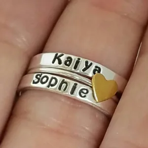 3mm Name Ring and Heart Spacer Set - Sterling Silver