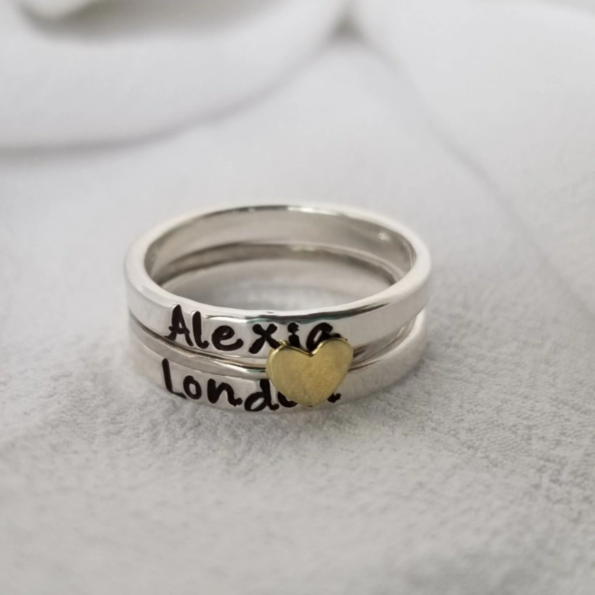 3mm Name Ring and Heart Spacer Set - Sterling Silver
