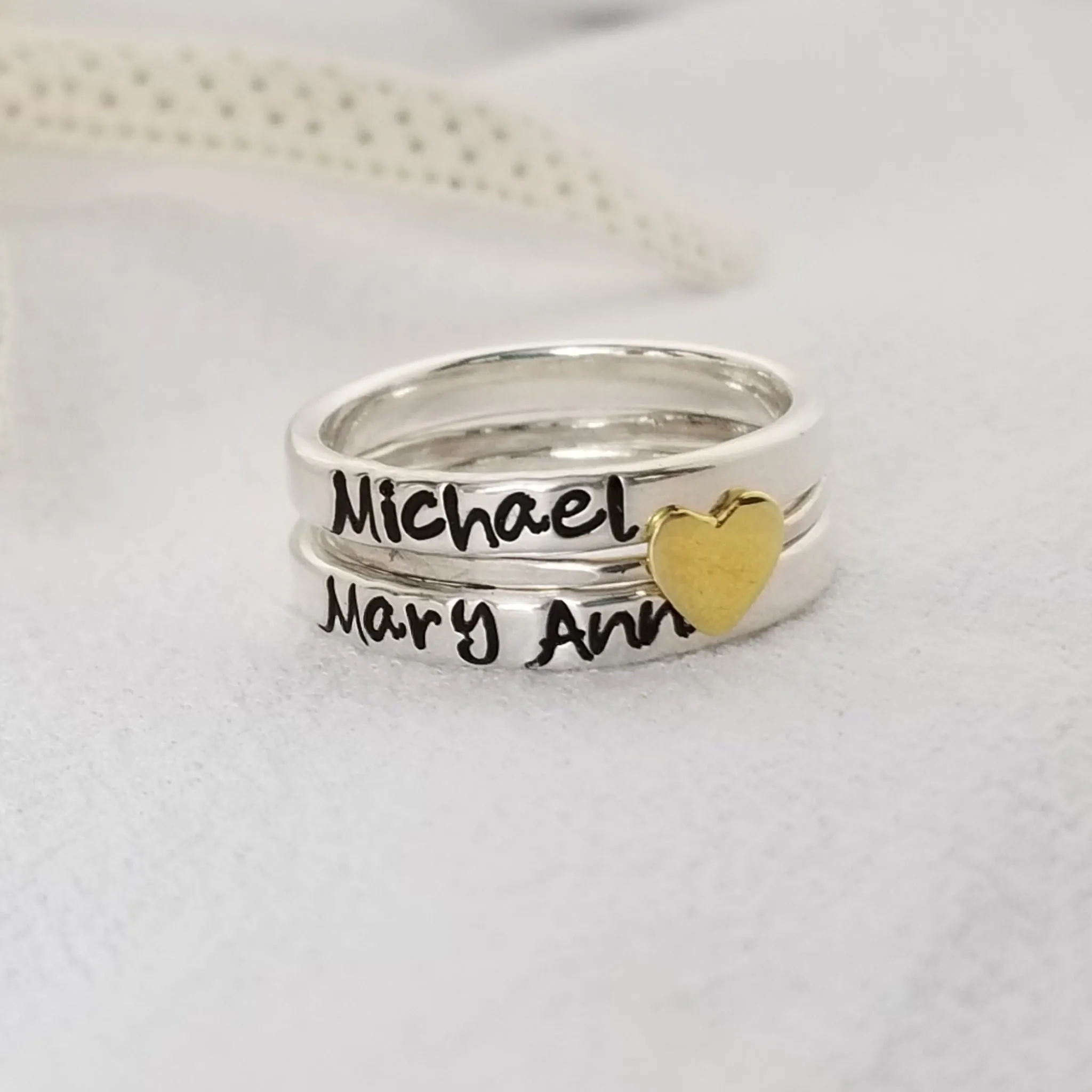 3mm Name Ring and Heart Spacer Set - Sterling Silver