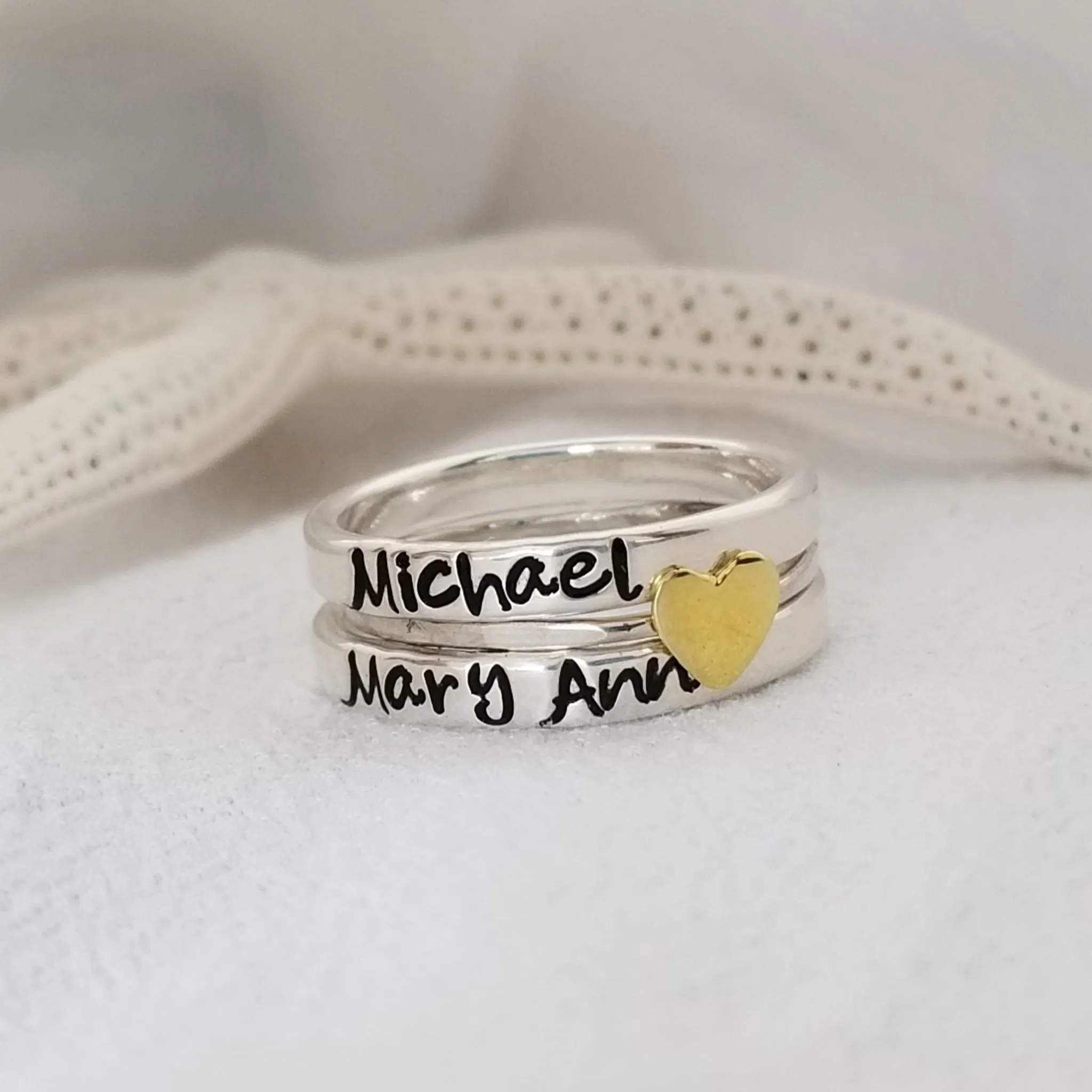 3mm Name Ring and Heart Spacer Set - Sterling Silver