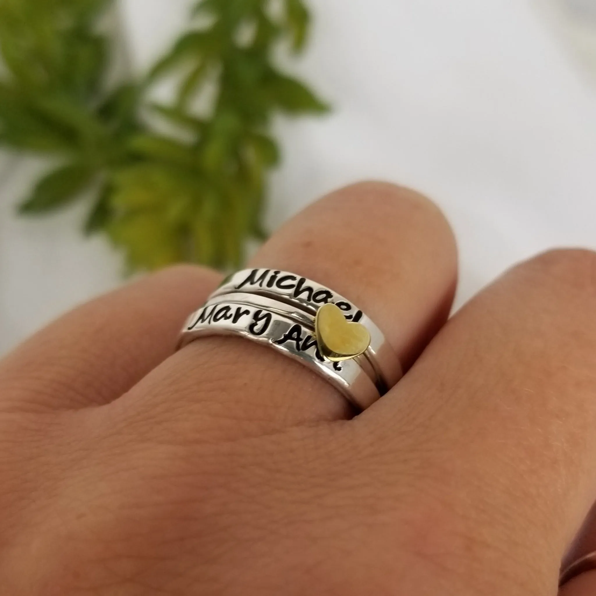 3mm Name Ring and Heart Spacer Set - Sterling Silver
