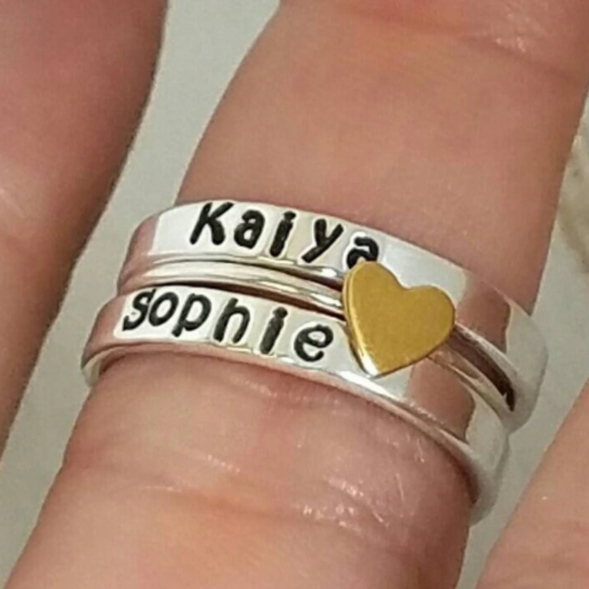 3mm Name Ring and Heart Spacer Set - Sterling Silver