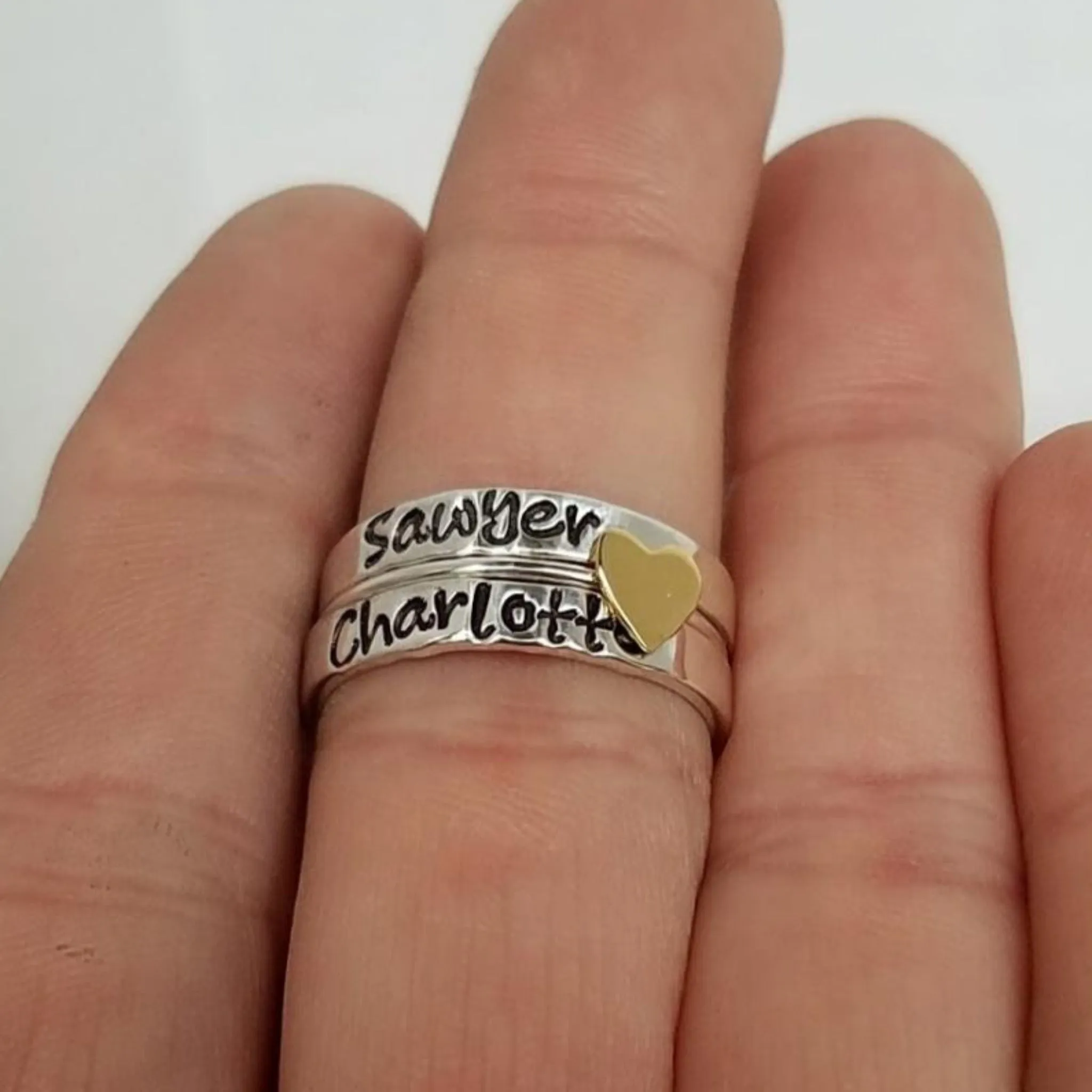 3mm Name Ring and Heart Spacer Set - Sterling Silver