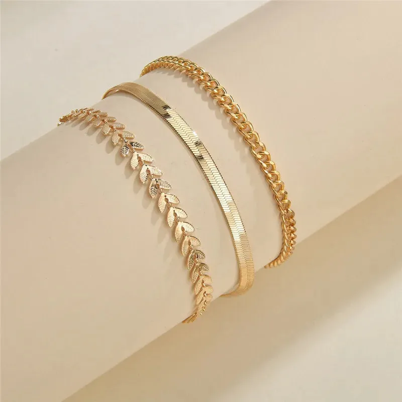 3pcs Gold Simple Chain Anklets