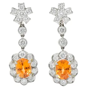 4.50 CTW Orange Sapphire Diamond 18 Karat White Gold Convertible Cluster Drop Earrings