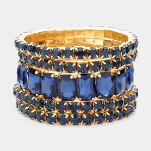 5 Pieces - Blue Stone Stretch Multi Layered Pageant Bracelets | Prom Jewelry |  508931