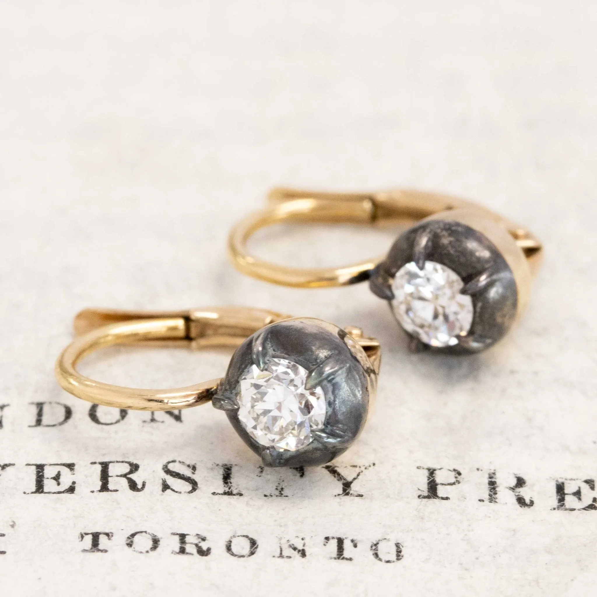 .50ctw Old European Cut Diamond Collet Dormeuse Earrings