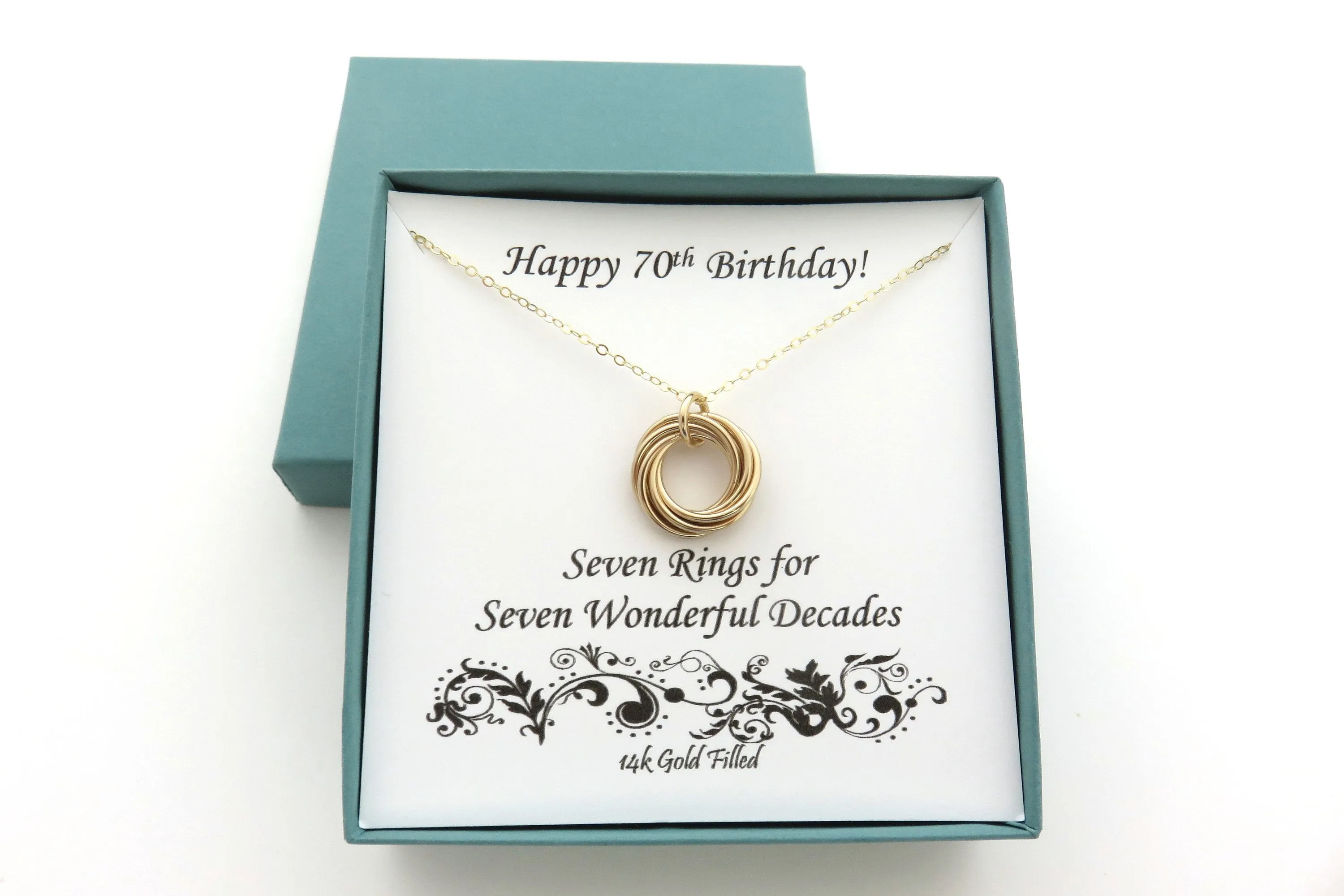 70th Birthday Gift for Women | Seven Gold Ring Necklace | 70th Birthday