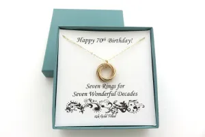 70th Birthday Gift for Women | Seven Gold Ring Necklace | 70th Birthday