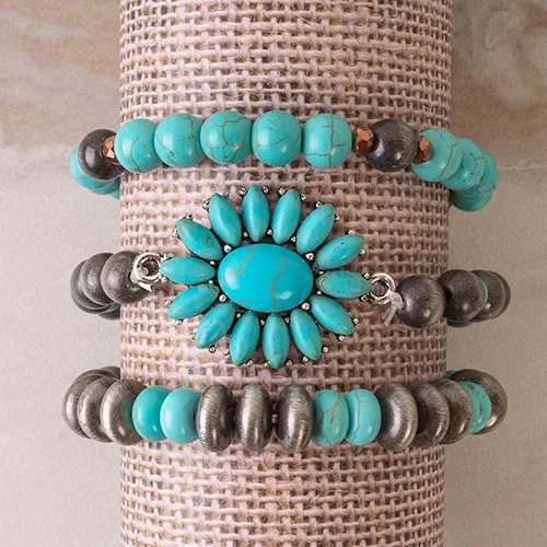 74643 - Stacked Bracelets - Turquoise & Silver