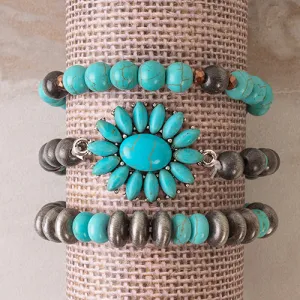 74643 - Stacked Bracelets - Turquoise & Silver