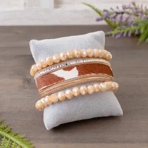 74699 - Animal Hide Stacked Bracelets - Beige