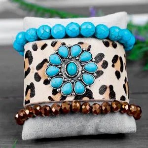 74704 - Turquoise Flower Stacked Bracelets