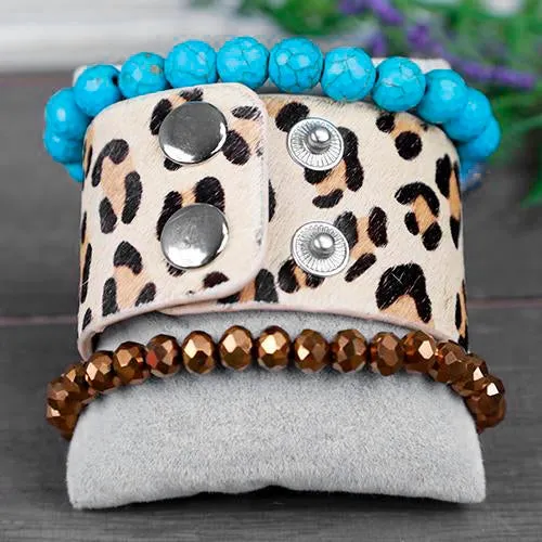74704 - Turquoise Flower Stacked Bracelets