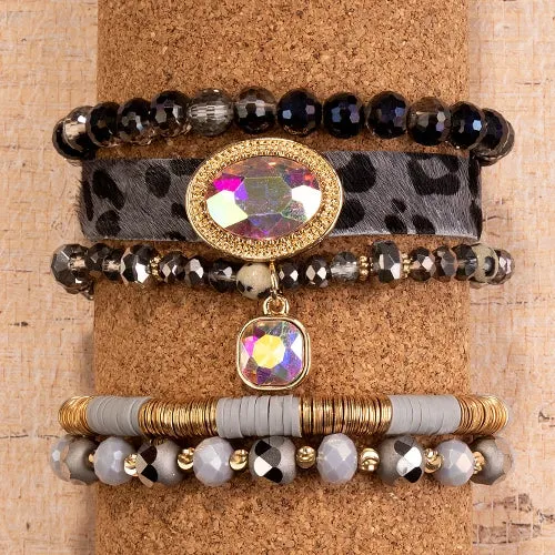 74727 - Stacked Animal Print Bracelet - Grey