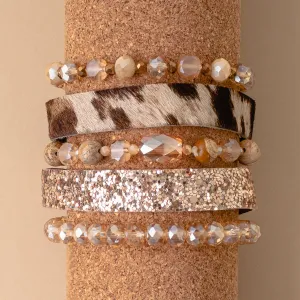 74737 - Animal Print Crystal Beaded Stacked Bracelets - Brown