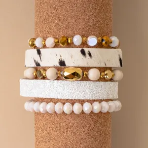 74737 - Animal Print Crystal Beaded Stacked Bracelets - White