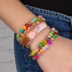 74744 - Animal Print Crystal Beaded Stacked Bracelets - Multi